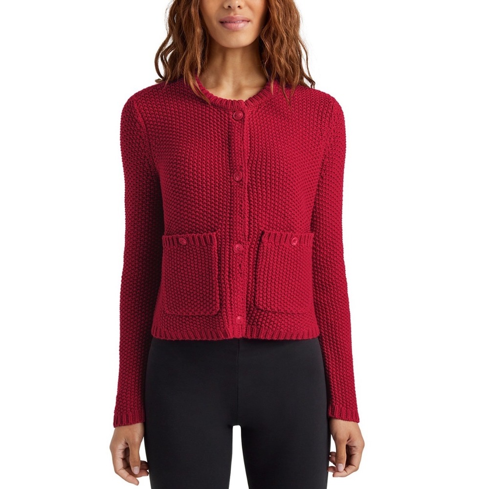 Splendid Andrea Cropped Cardigan‎ Holly Red Textured Knit Button Front XL